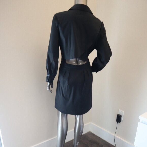 Veronica Beard Polina Black Dress Open Drape Back Cotton Shirt Dress Size 10 - Picture 4 of 9